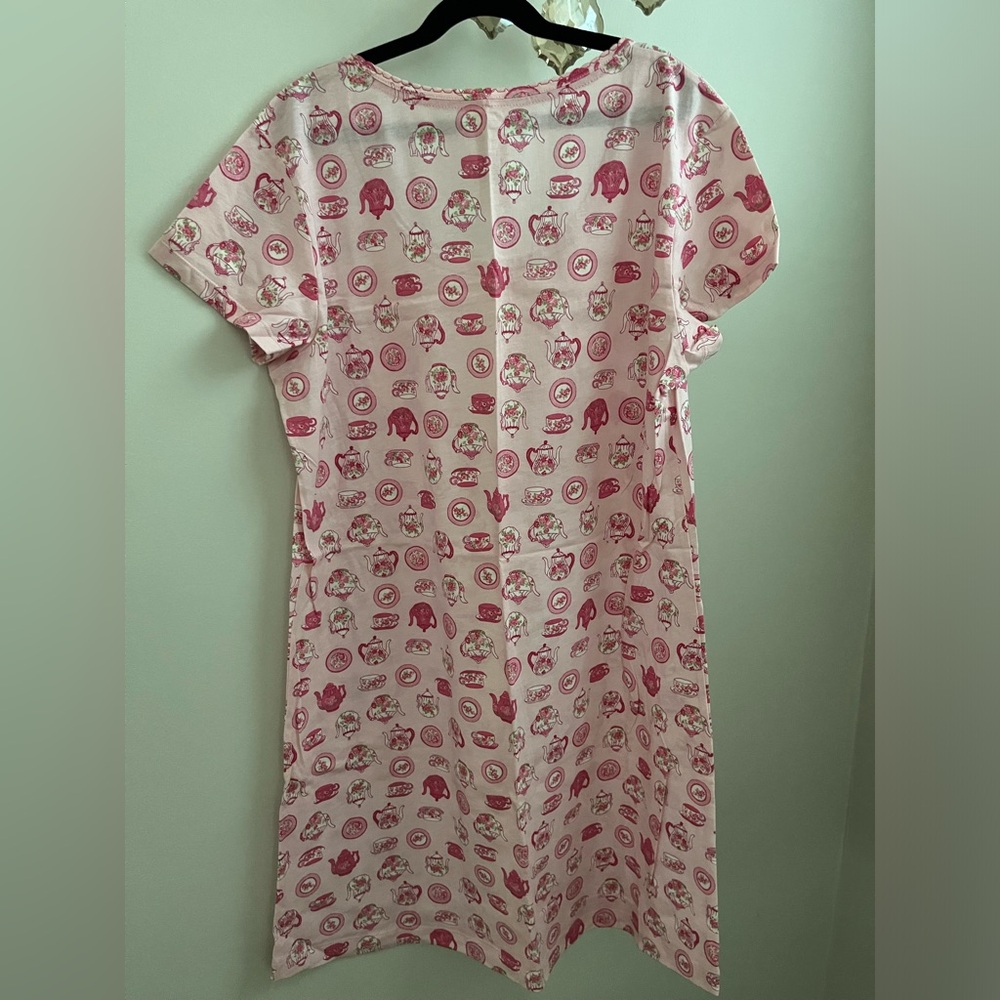 Midnight by Carole Hochman Pink and Green Tea Print Nightshirt 100 %Cotton - Picture 2 of 11